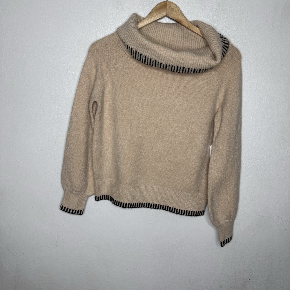 Altar'd State Beige Cowl Neck Sweater Black Trim Minimalist Womens Small